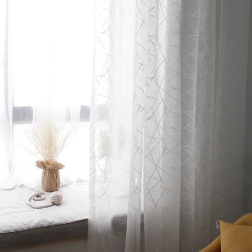 White Striped Tulle Curtain For Living room Bedroom Modern Linen Voile Elegant Sheer Window Drapes Curtains for Kitchen Blinds