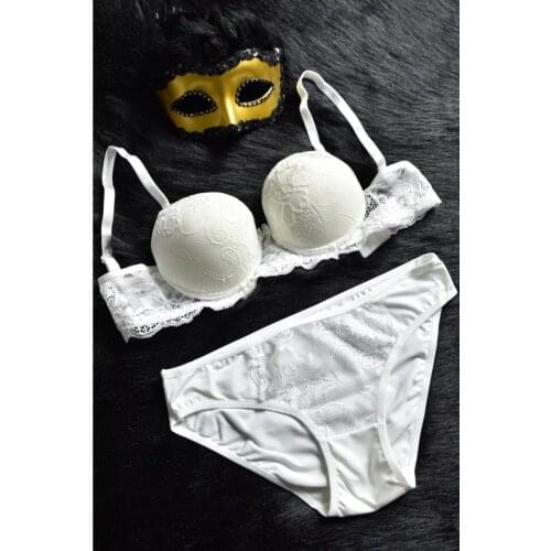 Womens White Lace Embroidered Bra Panty Set