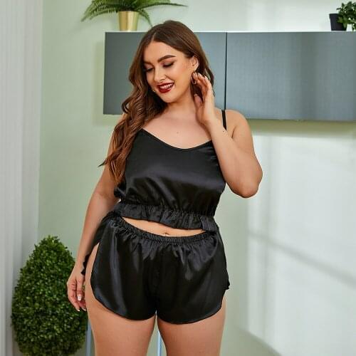 Hot Sale Plus Size Simple Sexy Casual Home Casual Suspenders Short Split Shorts Temptation Female Pajamas Suit