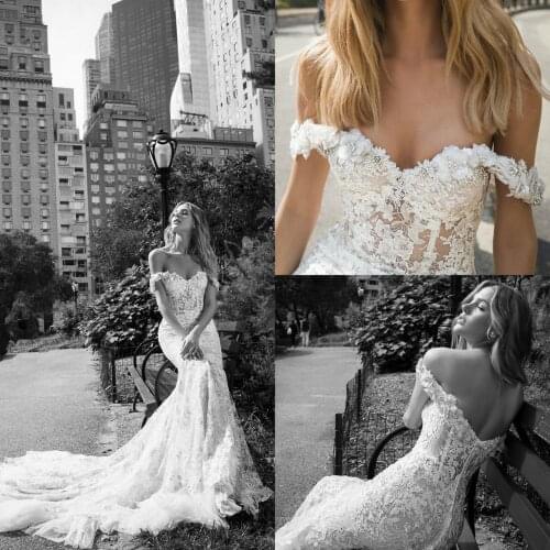 Mermaid Wedding Dresses 2020 New Off Shoulder Lace Floral Appliques Beach Wedding Gowns Illusion Sexy Bridal Dress Custom