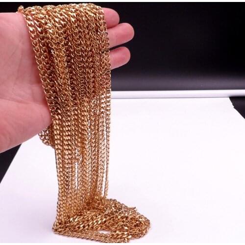 Gold Color 4/5mm Wide 5/10/20pcs/lot Stainless Steel Curb Cuban Link Chain Necklaces Free DIY Wholesale Jewelry 16-40 Inches