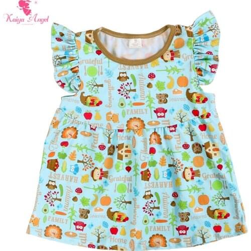 2018 Kaiya Angel Girl Cartoon Monkey Flamingo Print Girls Wears Icing Ruffle Shirts Summer Tops For Girls Boutique Clothes