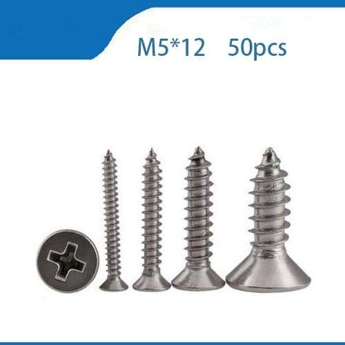 50pcs GB846 M5x12mm M5*12 mm 304 Stainless Steel flat head cross Countersunk head self tapping screw M5 bolts,nails