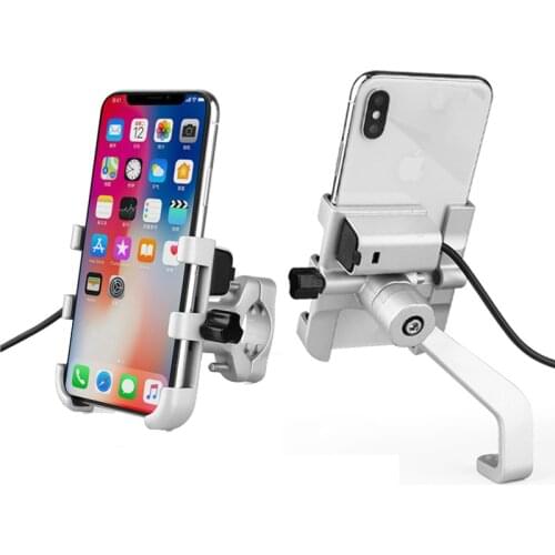 ARVIN Motorcycle Charging Aluminum Phone Holder With USB Charger Moto Handlebar Bracket Stand for 3-6.4 inch Mobile Phone Mount