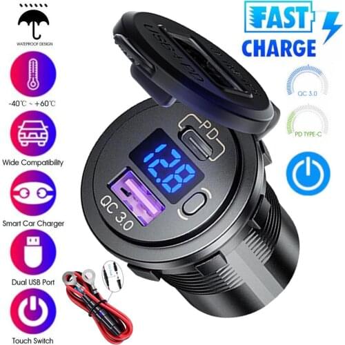 Car Qc 3.0 Phone Fasting Charging Type-c Pd+usb Charger Socket Adapter Power Outlet For 12v 24v Car Motorcycle With Led Display