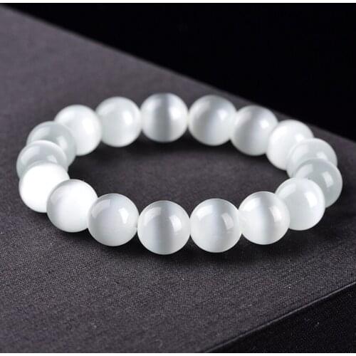 Bohemia White Cat Eyes Strand Bracelet Bangle Elastic Rope Chain Crsytal Stone Bracelets for Women Wrist Gift Jewelry 7.5" B271