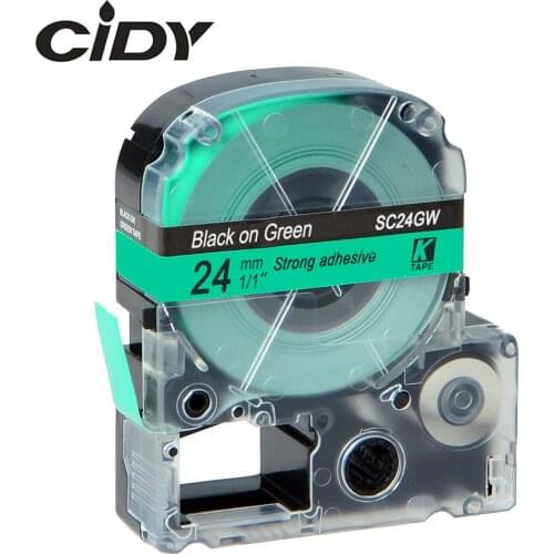 CIDY 24mm Black on Green SC24GW/LC-6GBW9 LC-6GBW LC 6GBW LC6GBW compatible label tapes for kingjim printer for LW300 LW400 SR150