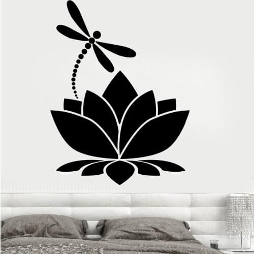 Lotus Flower Dragonfly Vinyl Wall Sticker Home Decor Meditation Yoga Studio Room Decoration Wall Decals Girls Bedroom Mural H002