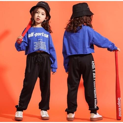 Kids Dance Costumes Girls Hip Hop Clothes Jazz Ballroom Dancing Crop Top T Shirt Pant for Child Dancewear Party Stage Outfits LJ