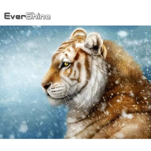 Evershine 5D DIY Diamond Embroidery Tiger Picture Rhinestone Cross Stitch Animal Diamond Painting Mosaic Kit Winter Home Decor