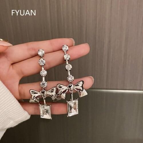 FYUAN Long Tassel Drop Earrings for Women Bijoux Bowknot Crystal Earrings Statement Jewelry