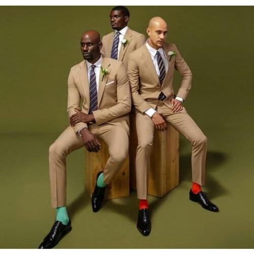 Khaki Groomsmen Wedding Tuxedos One Button Best Men Groom Suits Plus Size Prom Party Blazer Jacket(jacket+pants)