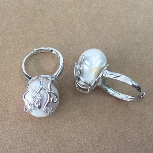100% NATURE FRESHWATER PEARL RING, big baroque shape pearl ring .20x15 mm pearl