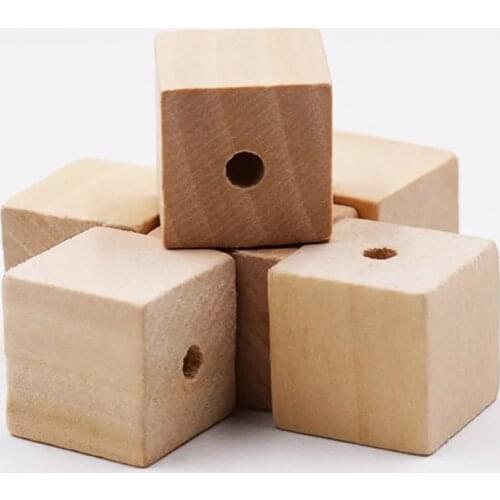 50pcs square wood blocks wooden beads with 4mm hole cube wood blocks 20*20*20mm