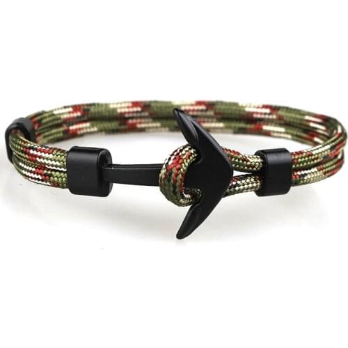 Fashion Black Color Anchor Bracelets Men Charm Survival Rope Chain pulseira Bracelet Male Wrap Metal Sport Hooks