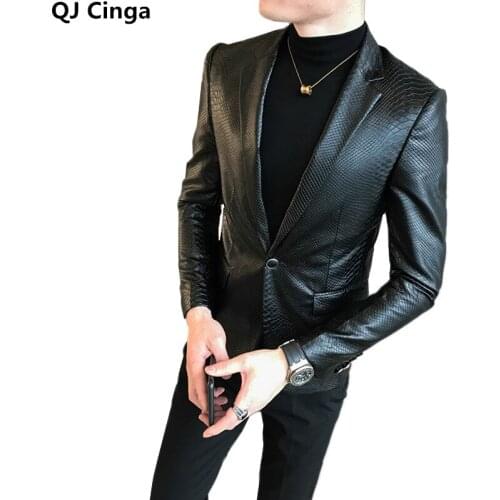2021 Mens Leather Jacket Business Fashion Leather Jacket High Quality Pure Color Casual Slim Brand Simulation Blazer Coat