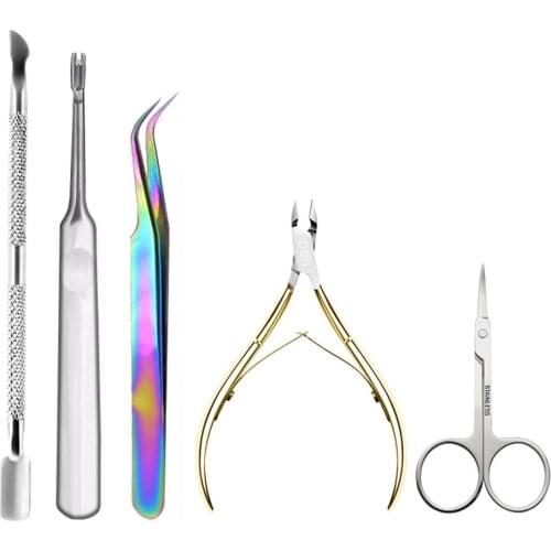 5Pc Manicure Tools Set Nail Scissors Clipper Cuticle Remover Nail Pusher Pedicure False Nail Tip Cutter Toenail Lifter Corrector