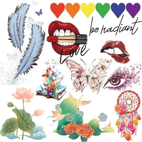 Butterfly Flower Stickers Patches On Clothes Iron On Transfers For Clothing DIY Stripes On Women Dress T-shirt Cartoon Patch