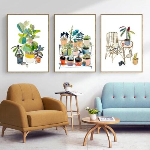 Wall Art Living Room Decorative Painting Hotel Office Company Hipster Potted Green Vegetation Hanging Painting Mural Green Plant