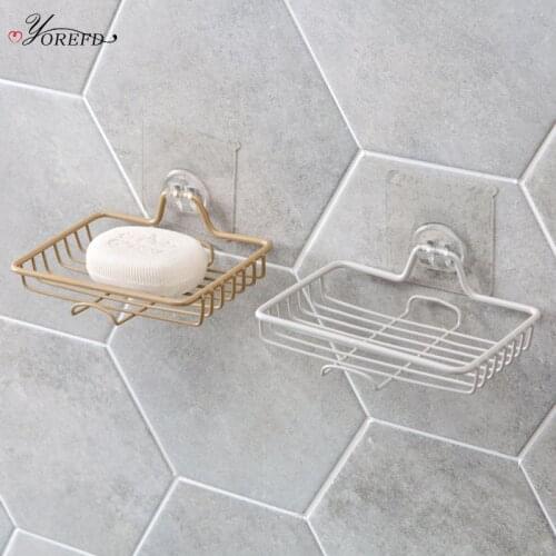 OYOREFD Wall Mounted Metal Soap Holder With Hook Bathroom Drain Soap Dish Strong Self-adhesive Soap Box Bathroom Accessories