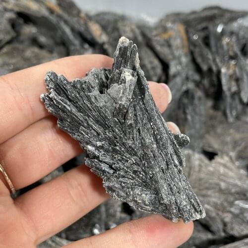 Natural Quartz Crystal Jet Black Tourmaline Mineral Specimen Healing Original Ore
