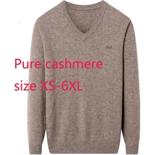 New Arrival High Quality Pure Cashmere Men Knitted Winter Thickened V-neck Computer Knitted Pullovers Sweater Plus Size XS-5XL