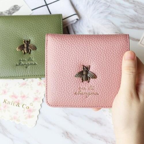 New 2020 Luxury Wallet Women Lovely little bee Short Wallet Slim Genuine Leather billfold Simple Fashion cow leather Purse TY01