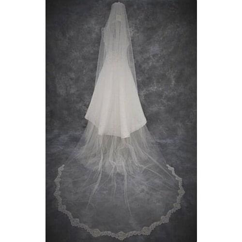 Single layer ivory veil, white lace veil, cathedral veil, bridal wedding lace veil, with comb