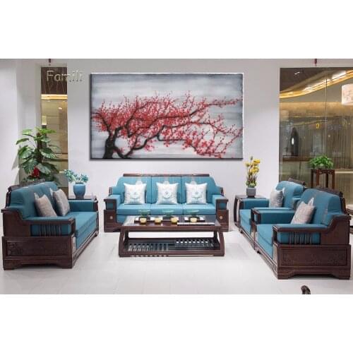 Print Hand Painted Pink Tree Flower Oil Painting on Canvas Sakura Blooming Cherry Blossom Chinese Wall Pictures For Living Room