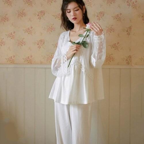 2021 Spring Womens Pajama Sets Vintage Plus Size Cotton Sleepwear Female Homewear Princess Pajamas With Pants Phoentin FG323