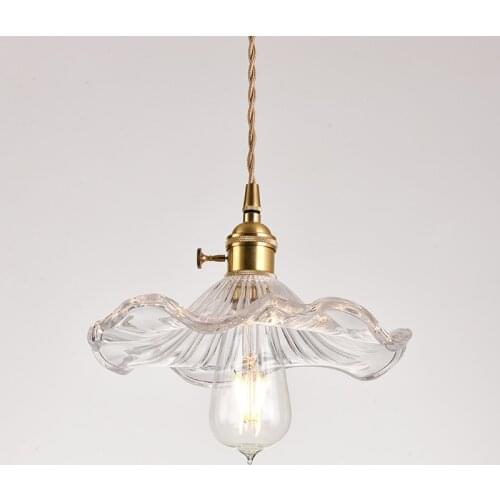 Retro Glass Lotus Leaf Pendant Lamp Nordic Simple Restaurant Porch Balcony Aisle Brass Pendant Lights Decorative Light Fixtures