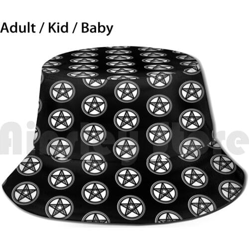 Staff Sun Hat Foldable UV Protection Star Staff Gothic Pentacle Wicca Witch Dark Witchcraft Incantation Spell Black And