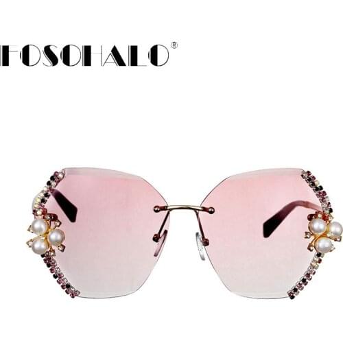 Vintage rimless sunglasses women bling diamond brand designer men sun glasses ladies men shades rhinestone oculos de sol case