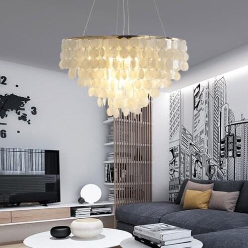 Dia 27/38/50/60CM Modern White Shell Pendant Light Restaurant Hotel Gold Metal Ceiling Chandelier Home Luminaire Suspension