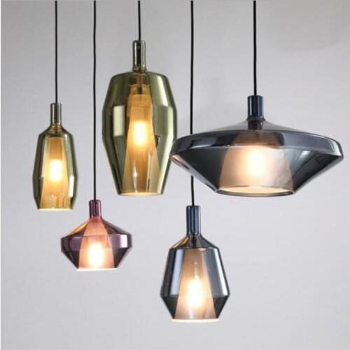 Modern Stained glass pendant light for dining room bedroom bedside Nordic lamp retro industrial style single head pendant light