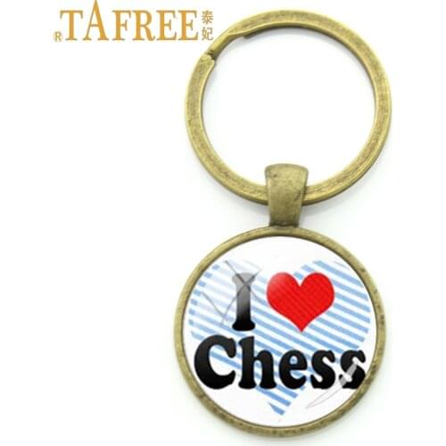 TAFREE 2017 new fashion chess keychain men women pendant chess retro Glass round pendant key chain ring holder jewelry E590