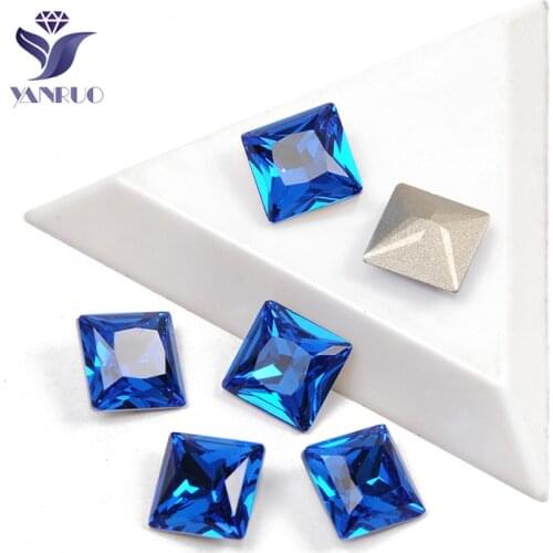 YANRUO 4447 Princess Square Chaton Capri Blue Rhinestone jewelry Stones Stones For Needlework Sew On Strass Pointback Stones