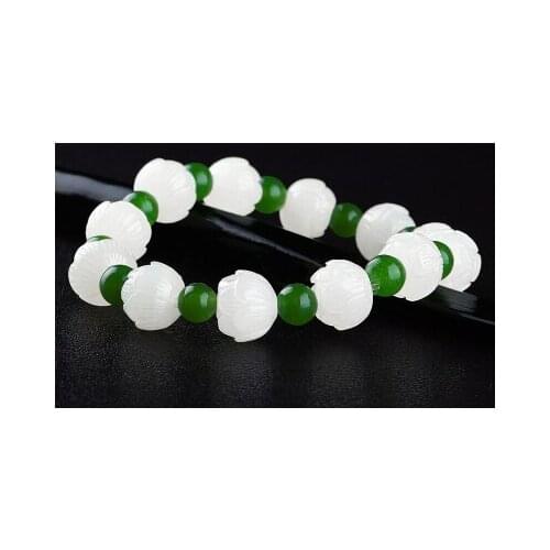 Zheru Jewelry Natural Hetian Jade White Lotus Bracelet Mens and Womens Bracelets Exquisite Jewelry Best Gift