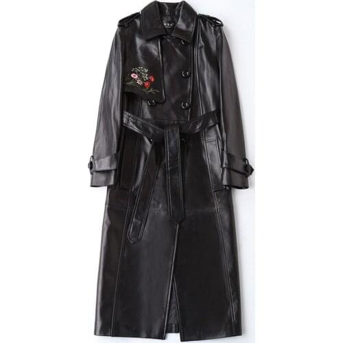 Genuine Leather Autumn Winter Jacket Women Real Sheepskin Female Embroidery Korean Trench Coat HQ18-DLF5809A Y1924