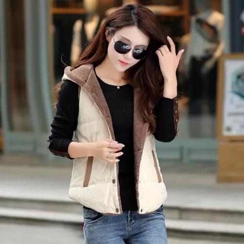 Women Autumn 2020 New Fashion Short Coat Jacket Hooded Thick Cotton Coat Plus Velvet Warm Sleeveless Vest Female Plus SIze Vest