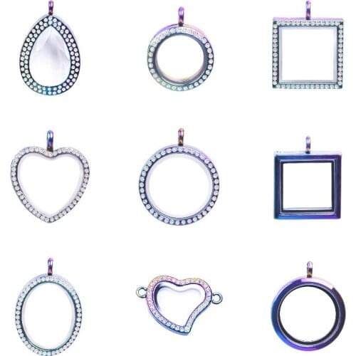 10pcs/lot Rainbow Color Round Heart Shaped Glass Photo Living Floating Locket Pendant Necklaces Bracelet Women Gift Jewelry