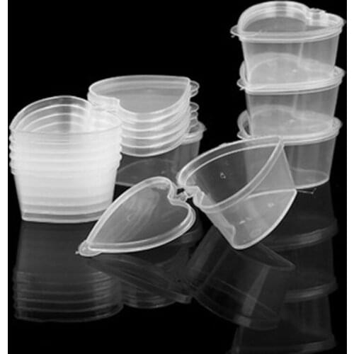 10pcs Disposable Plastic Takeaway Love Shape Sauce Cup Reusable Containers Food Box With Hinged Lids Kitchen Tool