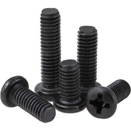 100pcs high quality M1 M1.2 M1.4 M1.6 M1.7 Mini Small Black Zinc Steel Cross Phillips Pan Head Screw Round Bolt