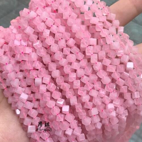 4mm Natural Square Rose Pink Quartz Crystal Loose Beads 15" Strand Natural Stone Beads For Jewelry Making DIY Charms bracelets