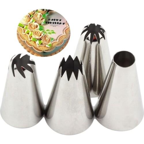 4Pcs/Set Large Sizes Russian Icing Piping Nozzles Rose Stainless Steel Nozzles Cream Dessert Cake Decorating Kitchen Accessories