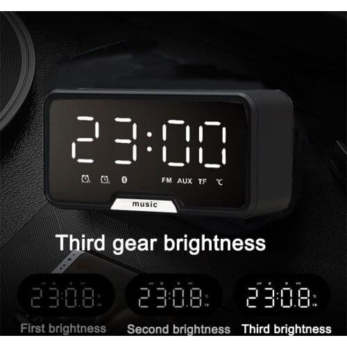 5.0 Bluetooth Stereo Speaker Bass Digital Alarm Clock FM Radio Wireless Music Player LED Mirror Temperature Display Table Clock