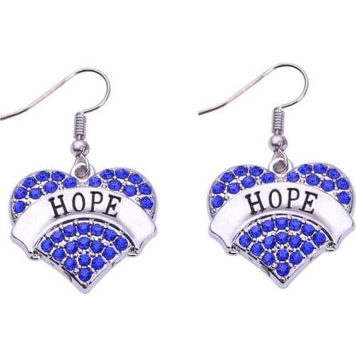 5pair a lot Zinc Alloy Rhodium Plated With Crystal Word HOPE Crystal Heart Fashion Drop Earring
