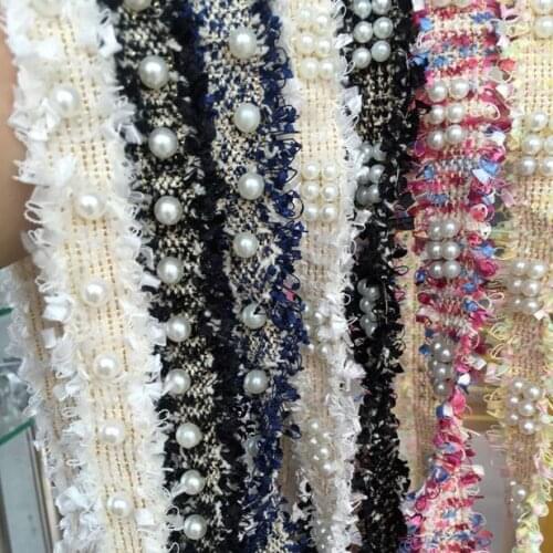 5yards Korean Braided Ribbon Pearl Lace Trim For Sewing Costume Dress DIY Handmade Beaded Embroidered Lace Trim Fabric