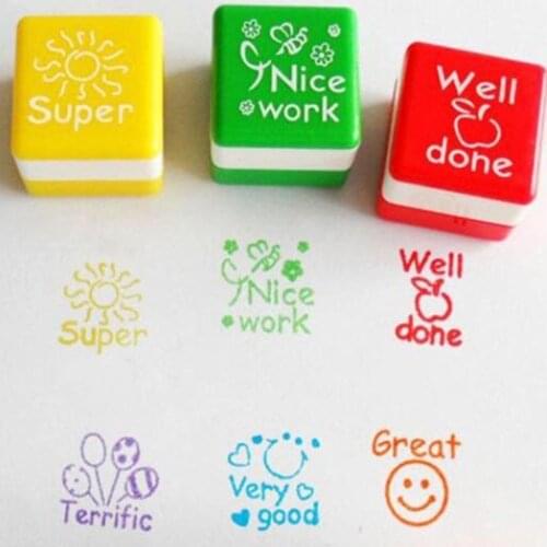 6 Styles/SET Kawaii Cute Teachers Stampers Inking Praise Reward Stamps Motivation Sticker School Supplies Dropshipping