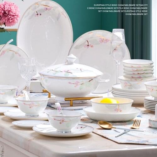 60 Heads jingdezhen ceramics Dinnerware Dinner Tableware Bone China Dishes Set Pot Rice Bowl Salad Noodles Bowl Dish Bowl